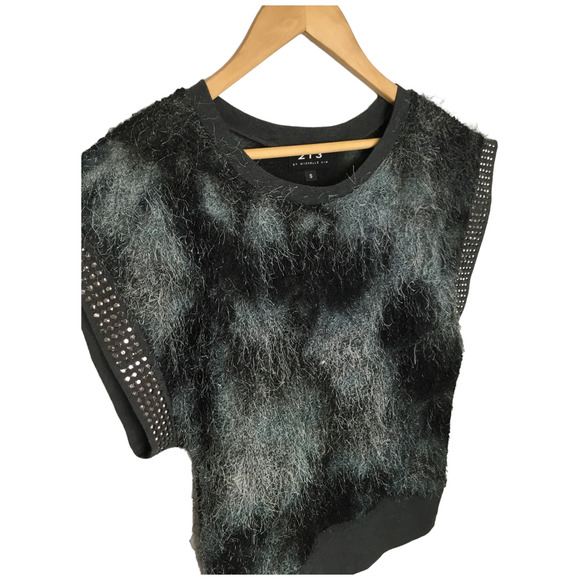 213 By Michelle Kim Studded Eyelash Short Sleeve Sweater Black Gray S - Picture 8 of 8